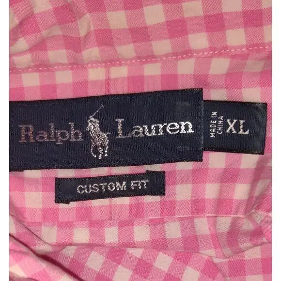 Ralph Lauren Gingham Shirt Mens XL Pink White Custom Cotton Resort Party Pony - Picture 8 of 16